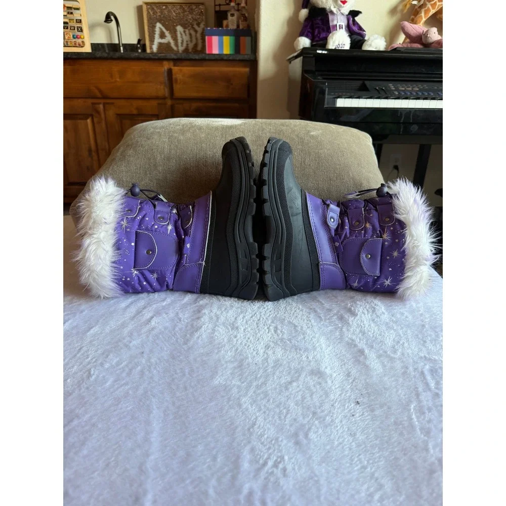 Dream Pairs Girls Purple Silver Star Insulated Snow Boots Faux Fur Size 2 Kids